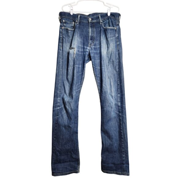 Levis 513 Jeans 34x34 Slim Straight Fit Medium Wash Distressed Blue Denim